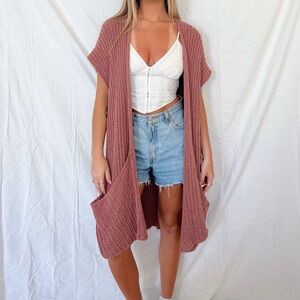 Free People Dusty Blush Knit Kimono Cardigan